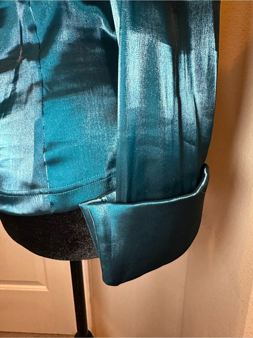 Vintage Cachet Teal Satin Wrap Blouse Rhinestone Buckle Evening Top Size 6 - Picture 10 of 12
